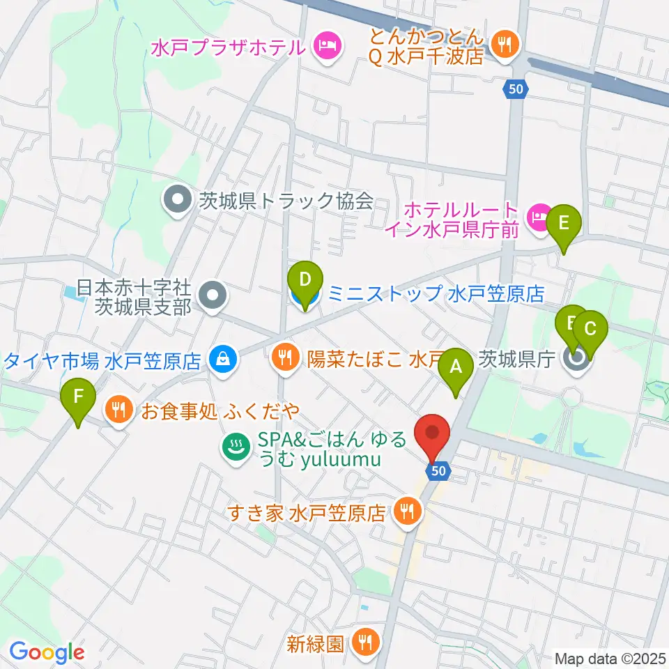 ヤマハミュージック 水戸店周辺のコンビニエンスストア一覧地図