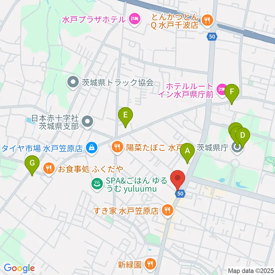 ヤマハミュージック 水戸店周辺のコンビニエンスストア一覧地図