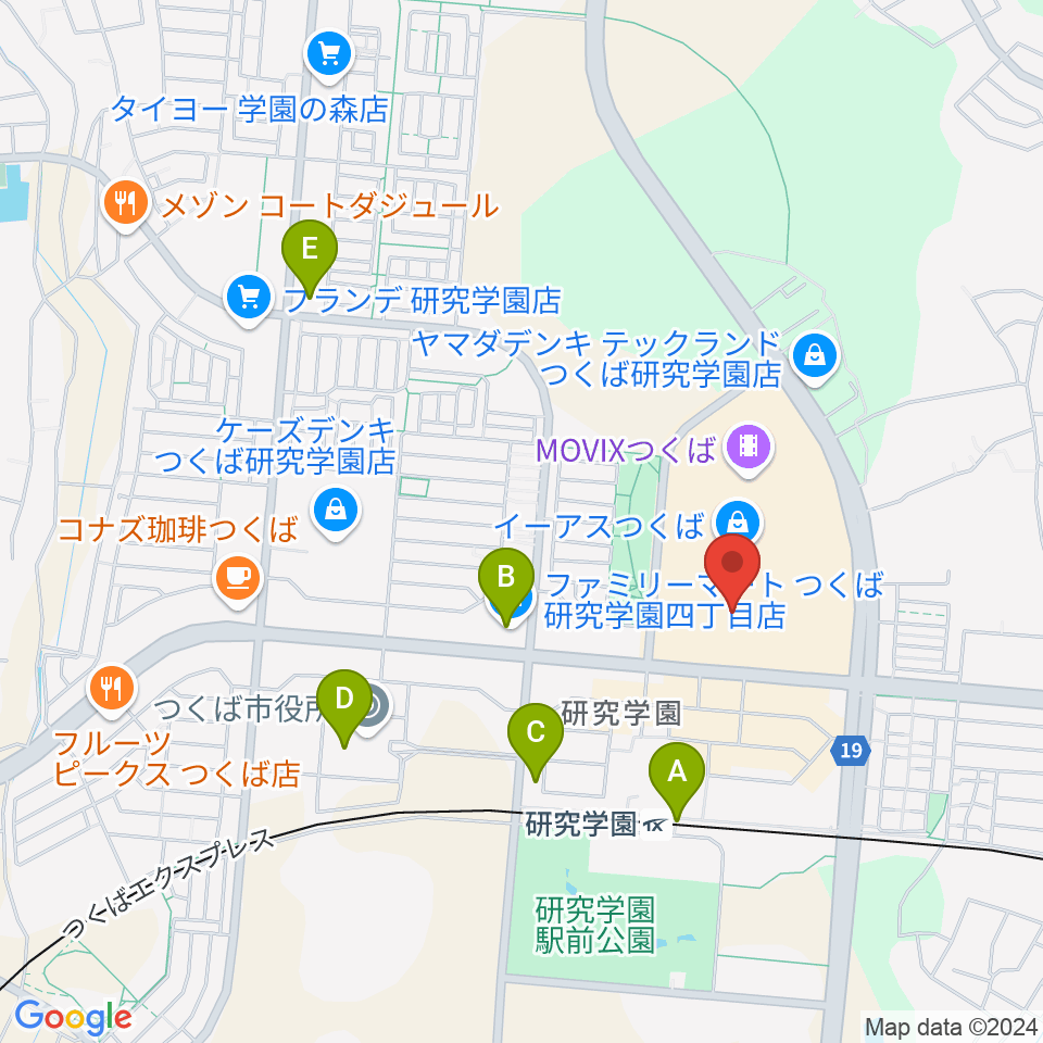 ヤマハミュージックスクエアつくば周辺のコンビニエンスストア一覧地図