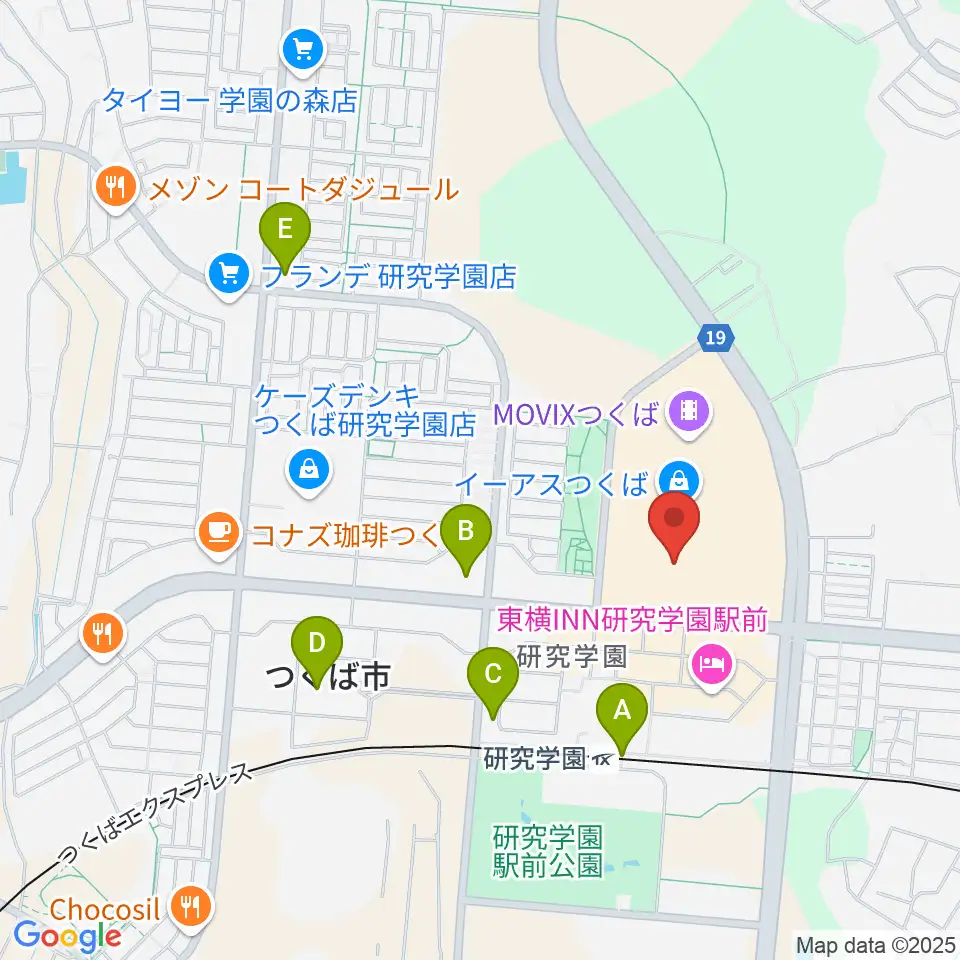 ヤマハミュージックスクエアつくば周辺のコンビニエンスストア一覧地図