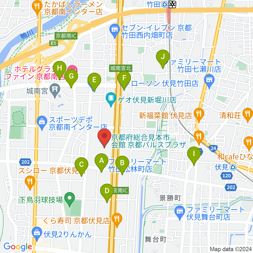 京都パルスプラザ周辺のコンビニエンスストア一覧地図