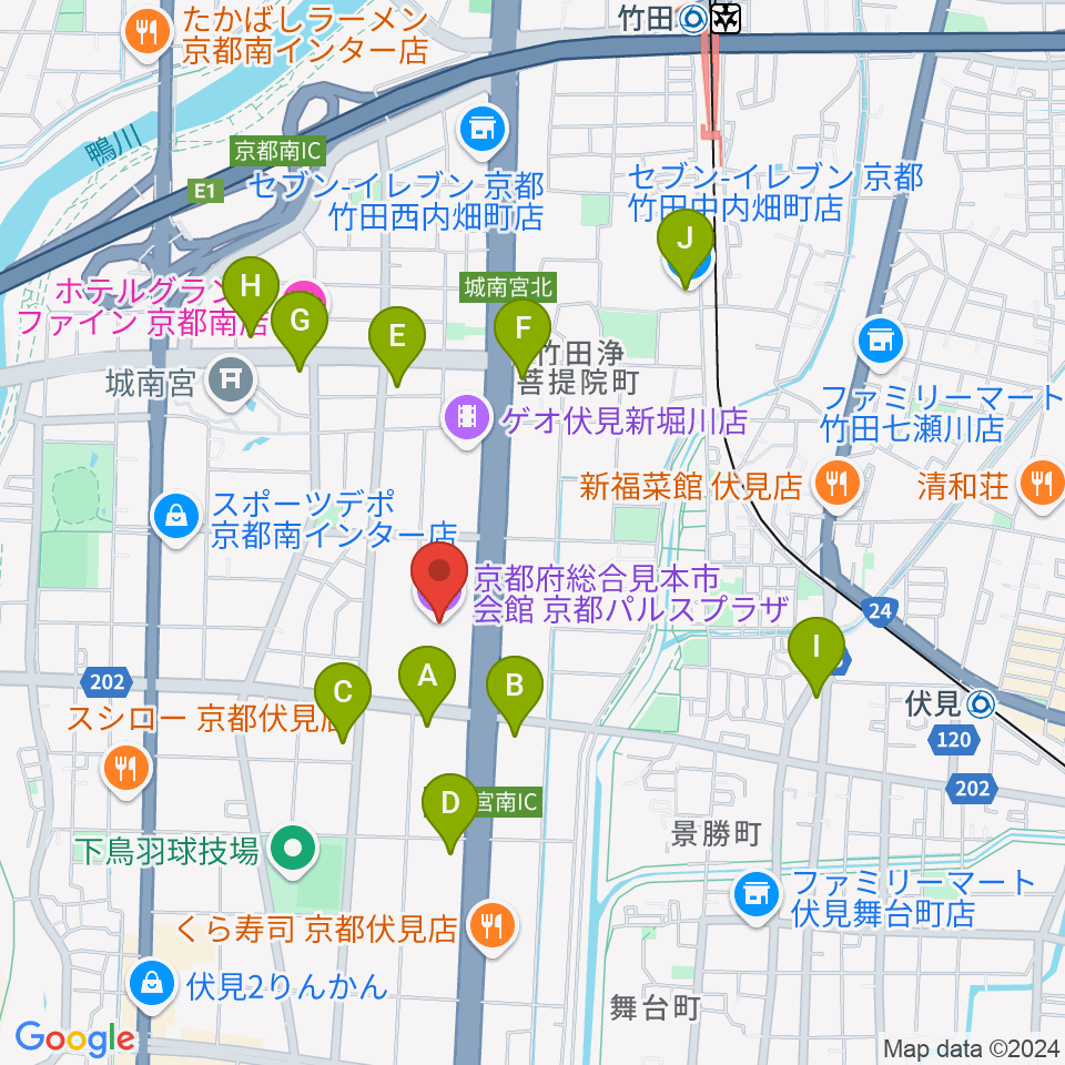 京都パルスプラザ周辺のコンビニエンスストア一覧地図