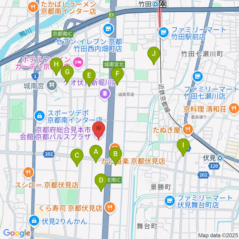 京都パルスプラザ周辺のコンビニエンスストア一覧地図