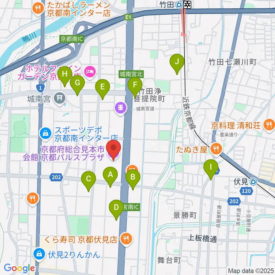 京都パルスプラザ周辺のコンビニエンスストア一覧地図