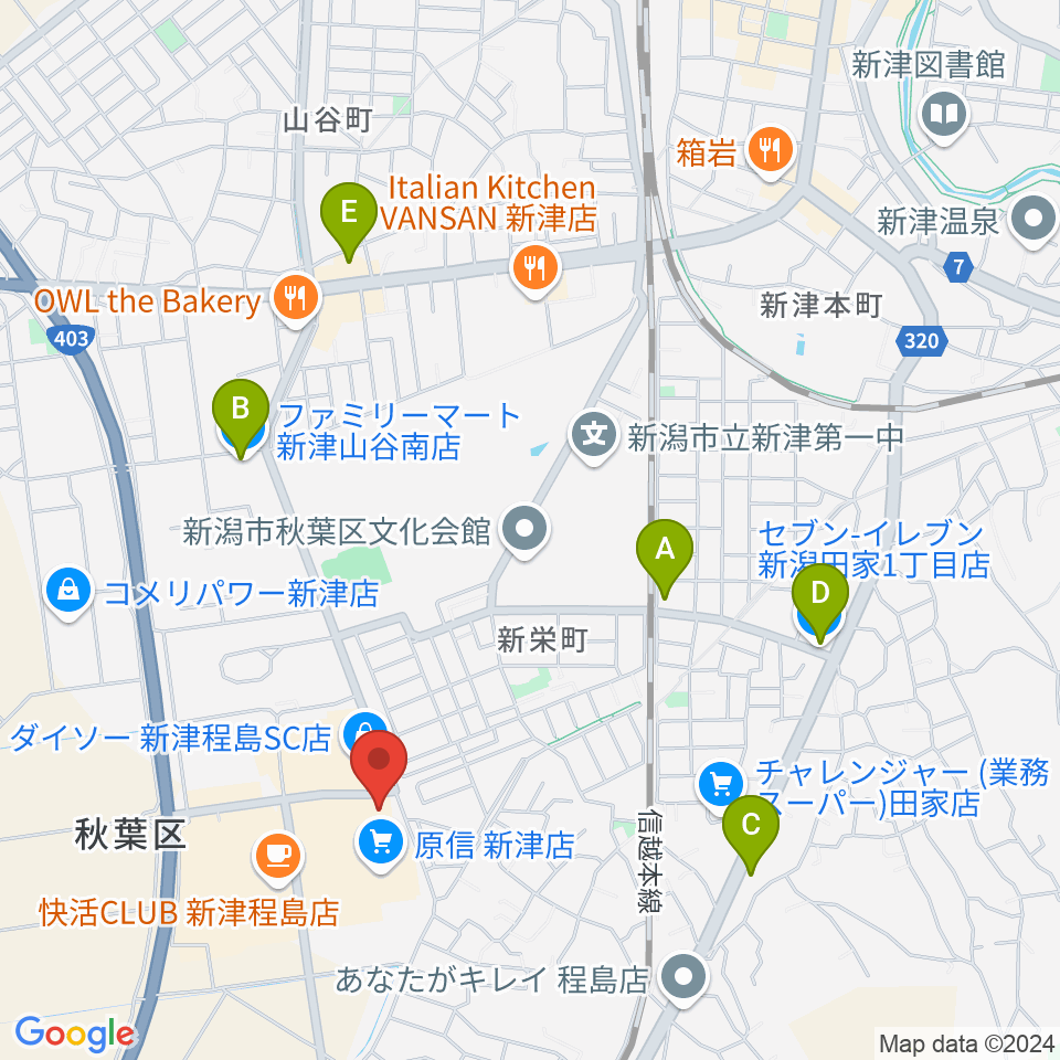 新津総合センター ヤマハミュージック周辺のコンビニエンスストア一覧地図