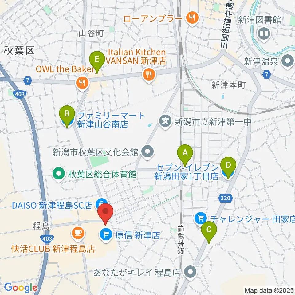 新津総合センター ヤマハミュージック周辺のコンビニエンスストア一覧地図
