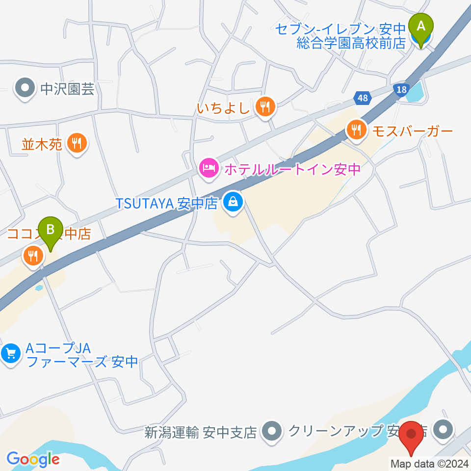 あんなか総合センター ヤマハミュージック周辺のコンビニエンスストア一覧地図