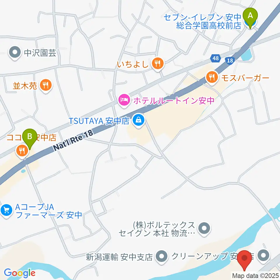 あんなか総合センター ヤマハミュージック周辺のコンビニエンスストア一覧地図