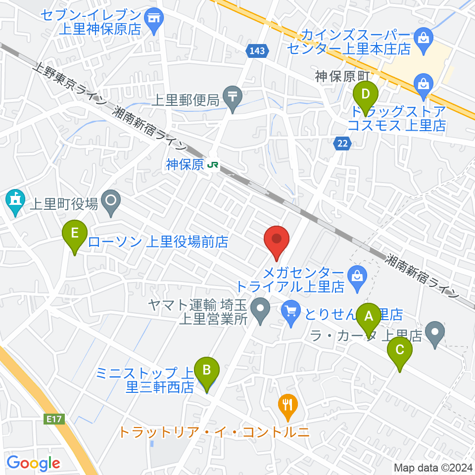 本庄かみさと総合センター ヤマハミュージック周辺のコンビニエンスストア一覧地図