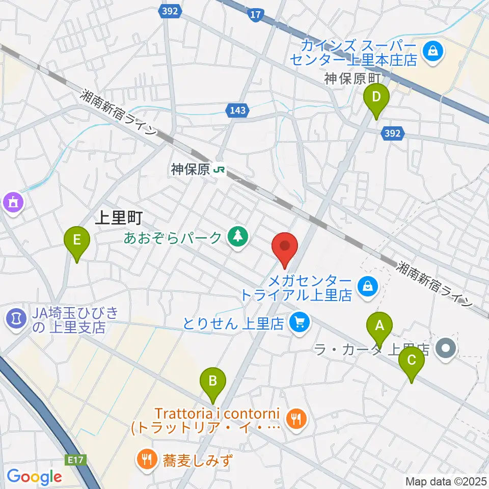 本庄かみさと総合センター ヤマハミュージック周辺のコンビニエンスストア一覧地図
