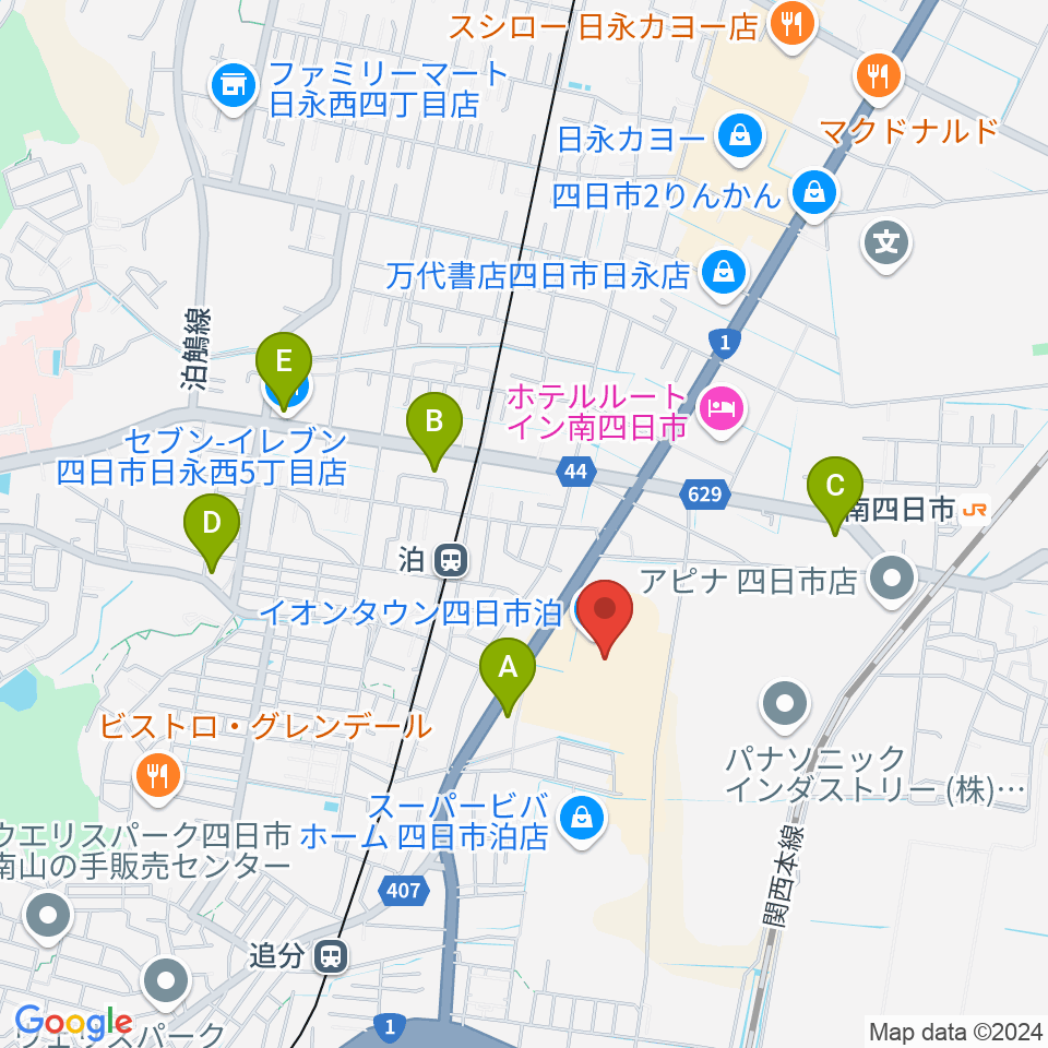 島村楽器イオンタウン四日市泊店周辺のコンビニエンスストア一覧地図