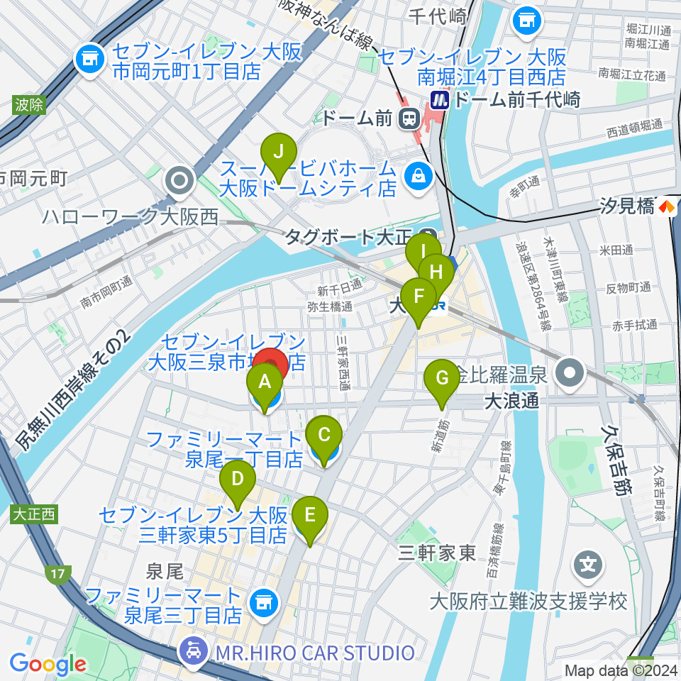 西部ピアノ音楽教室周辺のコンビニエンスストア一覧地図