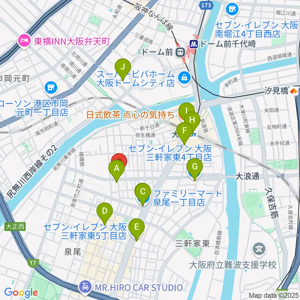 西部ピアノ音楽教室周辺のコンビニエンスストア一覧地図