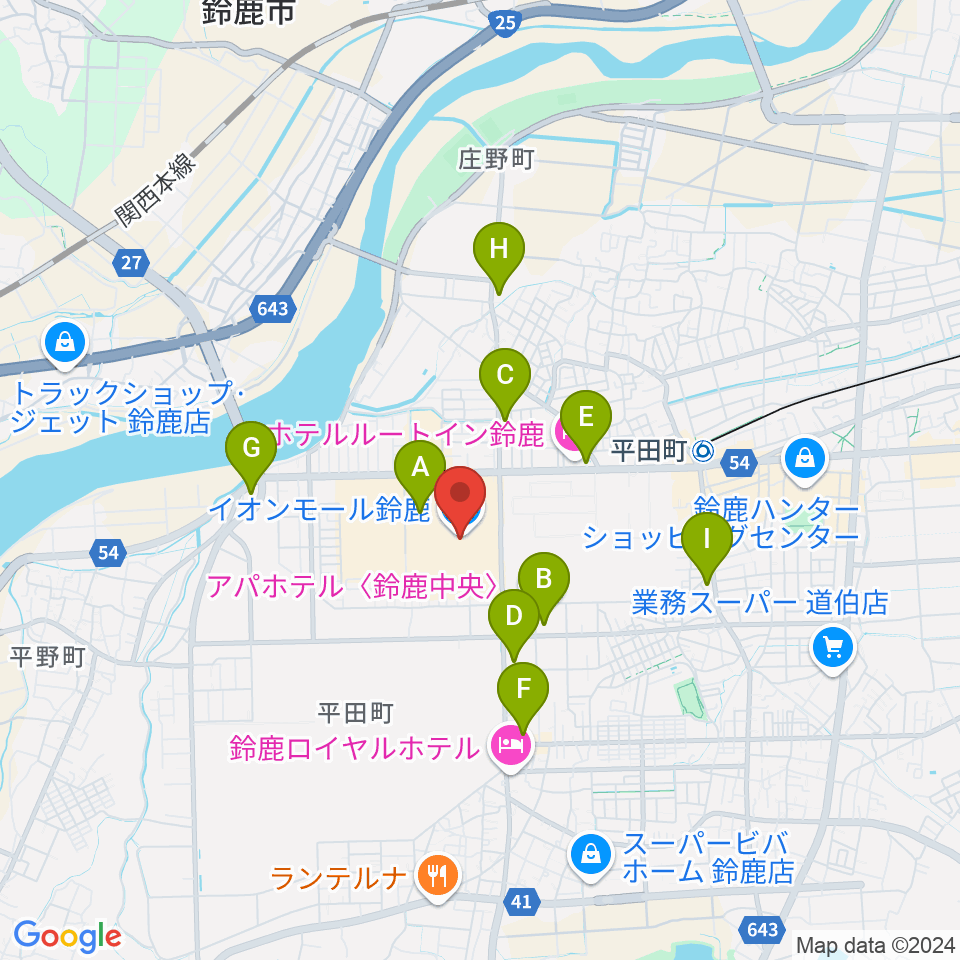 島村楽器 イオンモール鈴鹿店周辺のコンビニエンスストア一覧地図