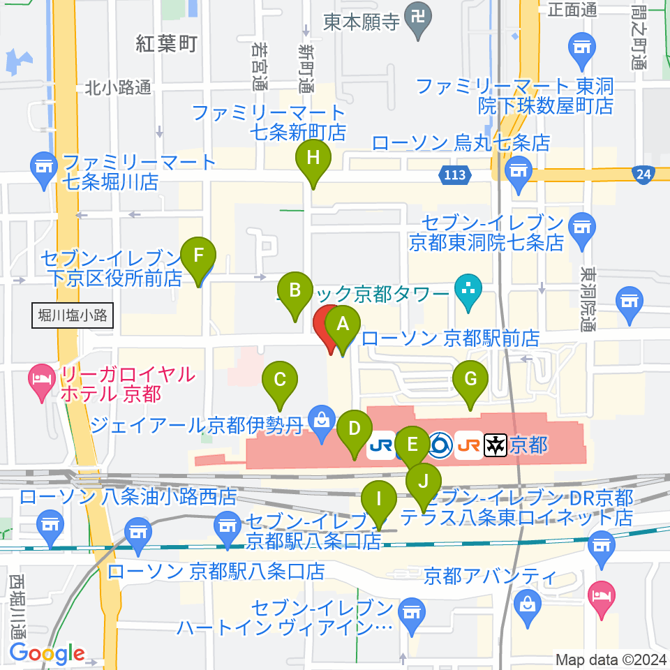 JEUGIAハーモニーステーション京都駅前周辺のコンビニエンスストア一覧地図