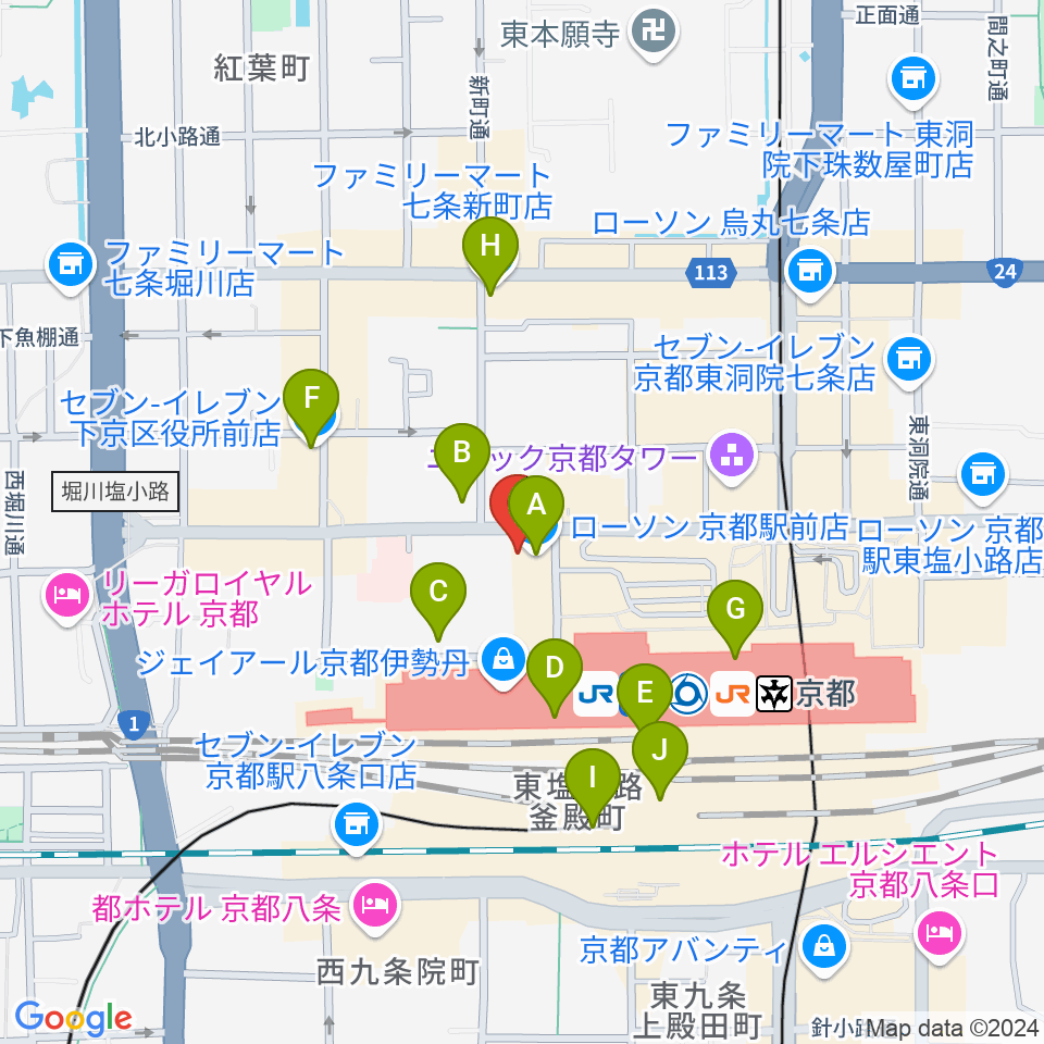 JEUGIAハーモニーステーション京都駅前周辺のコンビニエンスストア一覧地図