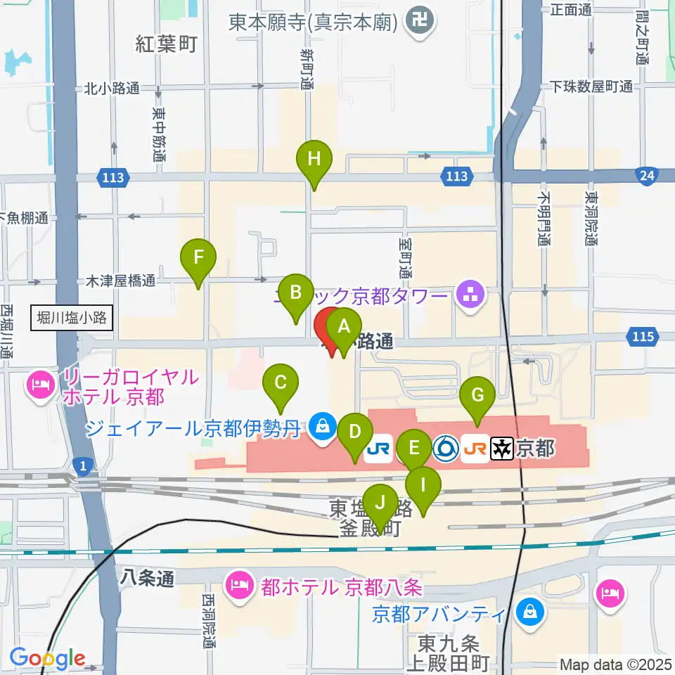 JEUGIAハーモニーステーション京都駅前周辺のコンビニエンスストア一覧地図