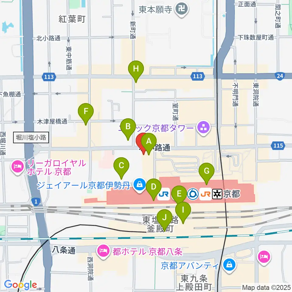JEUGIAハーモニーステーション京都駅前周辺のコンビニエンスストア一覧地図