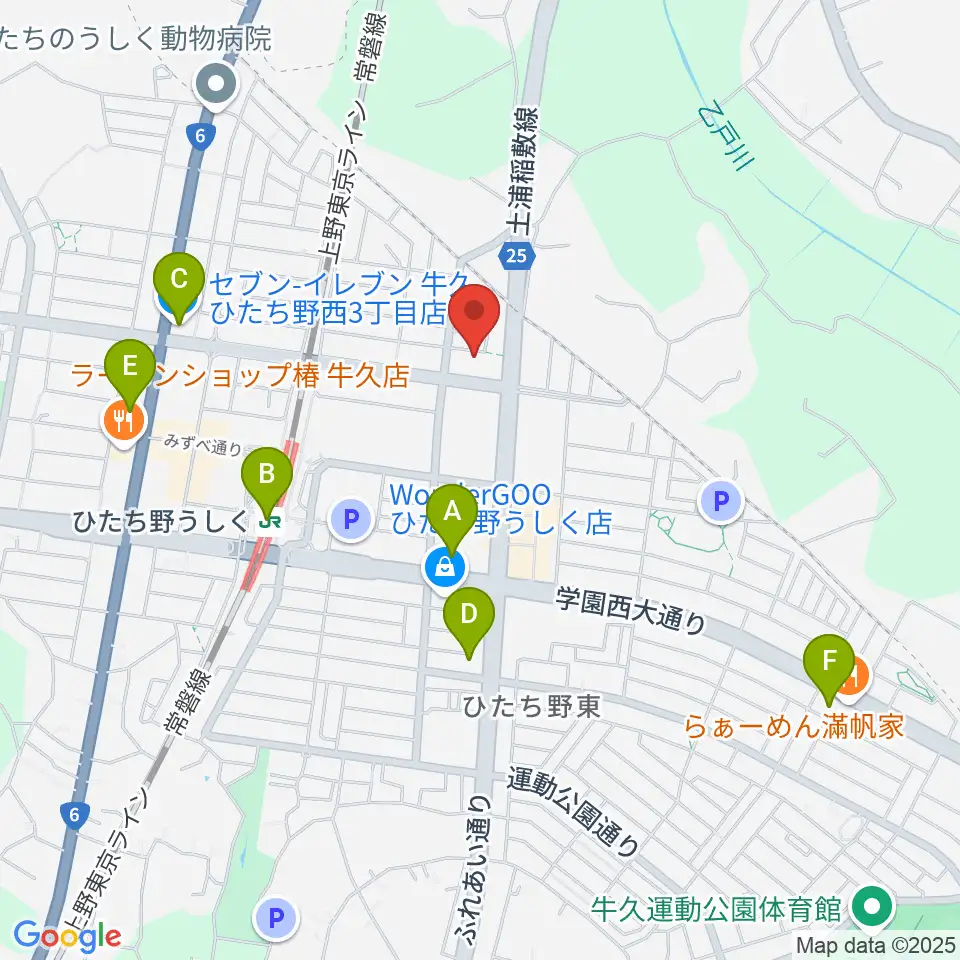 ひたち野うしく総合センター ヤマハミュージック周辺のコンビニエンスストア一覧地図