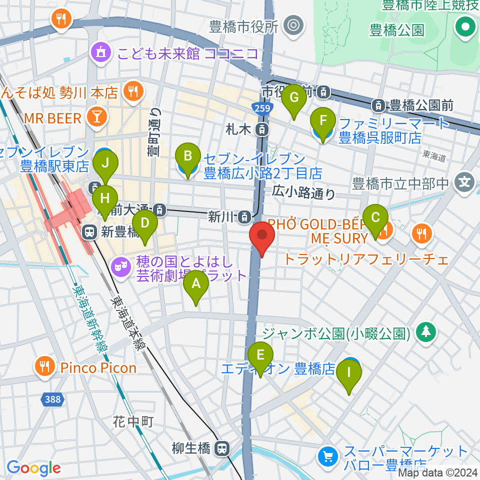 オリエント楽器 豊橋店周辺のコンビニエンスストア一覧地図