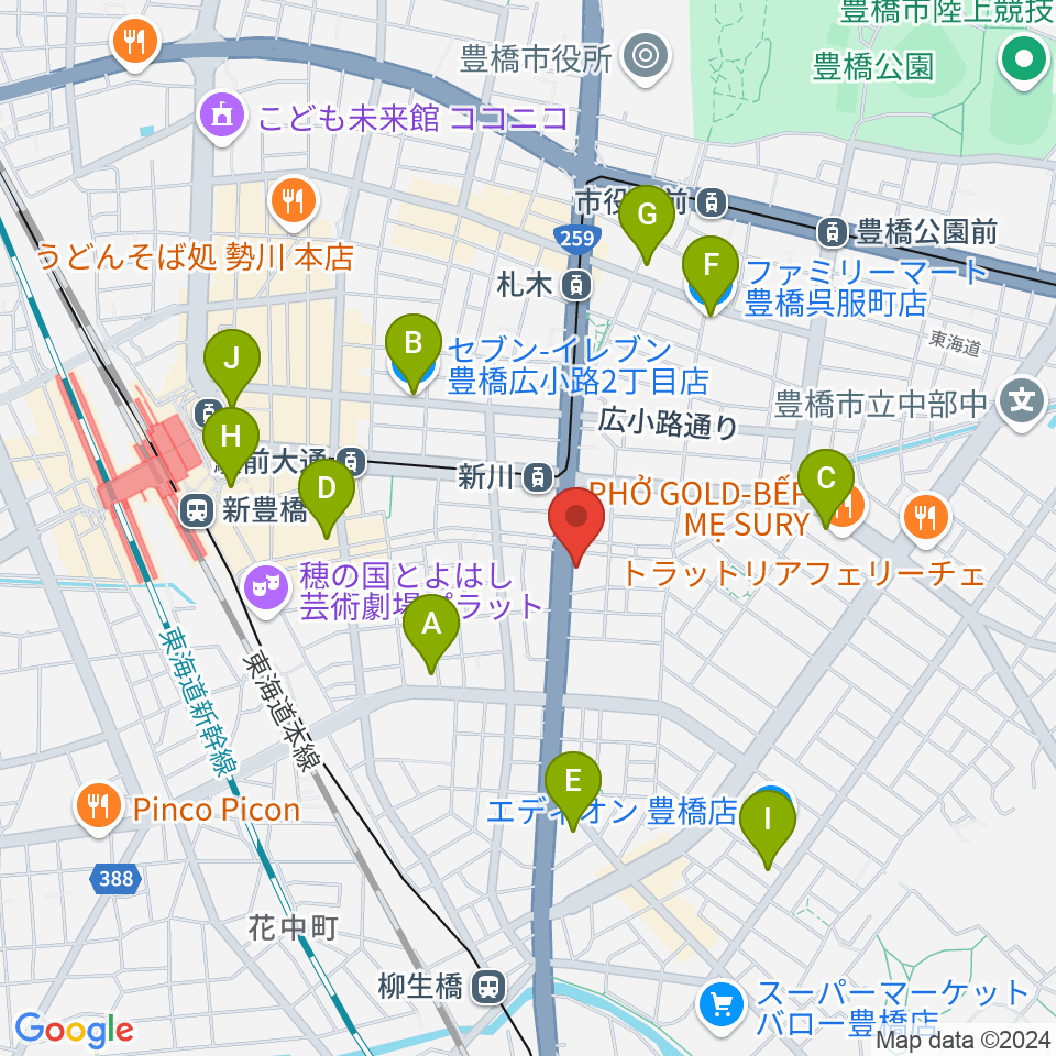 オリエント楽器 豊橋店周辺のコンビニエンスストア一覧地図