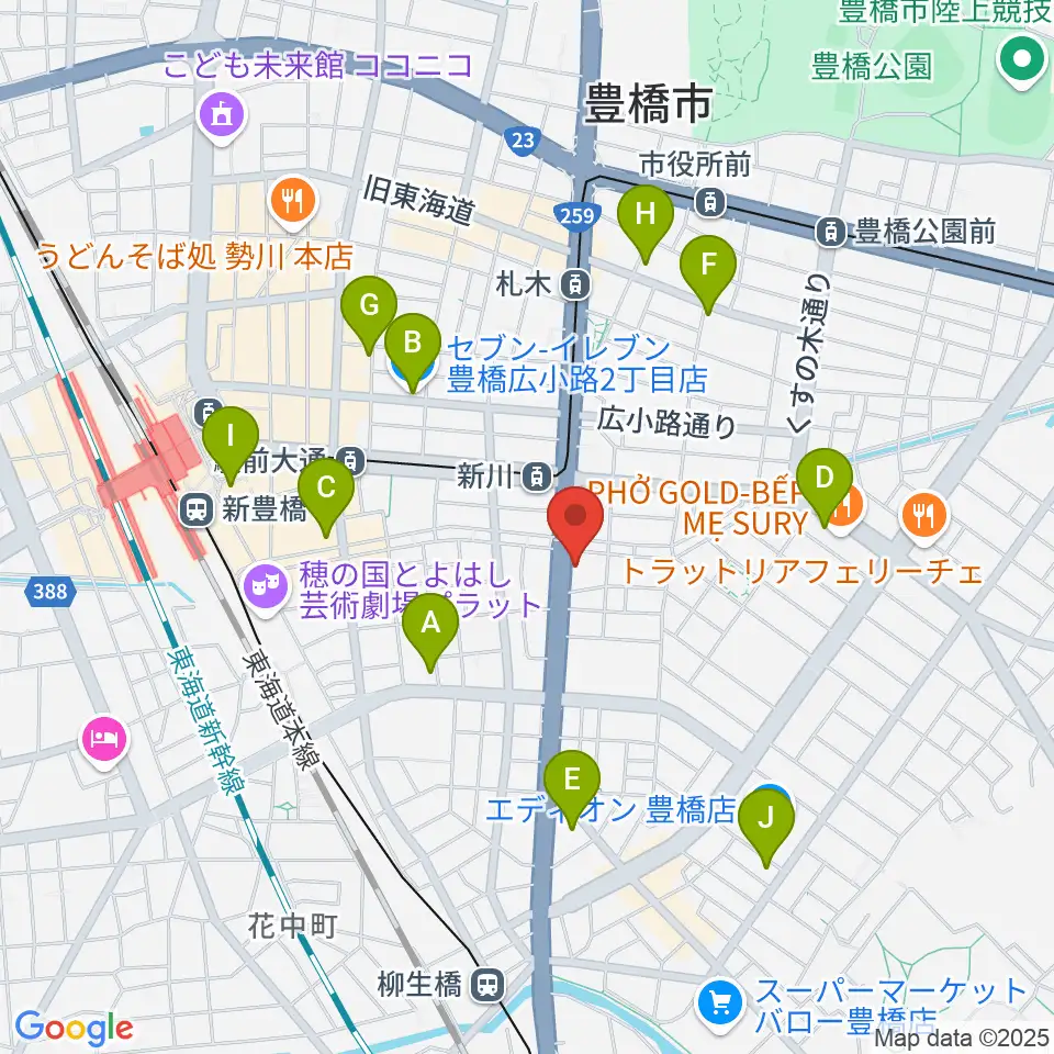 オリエント楽器 豊橋店周辺のコンビニエンスストア一覧地図
