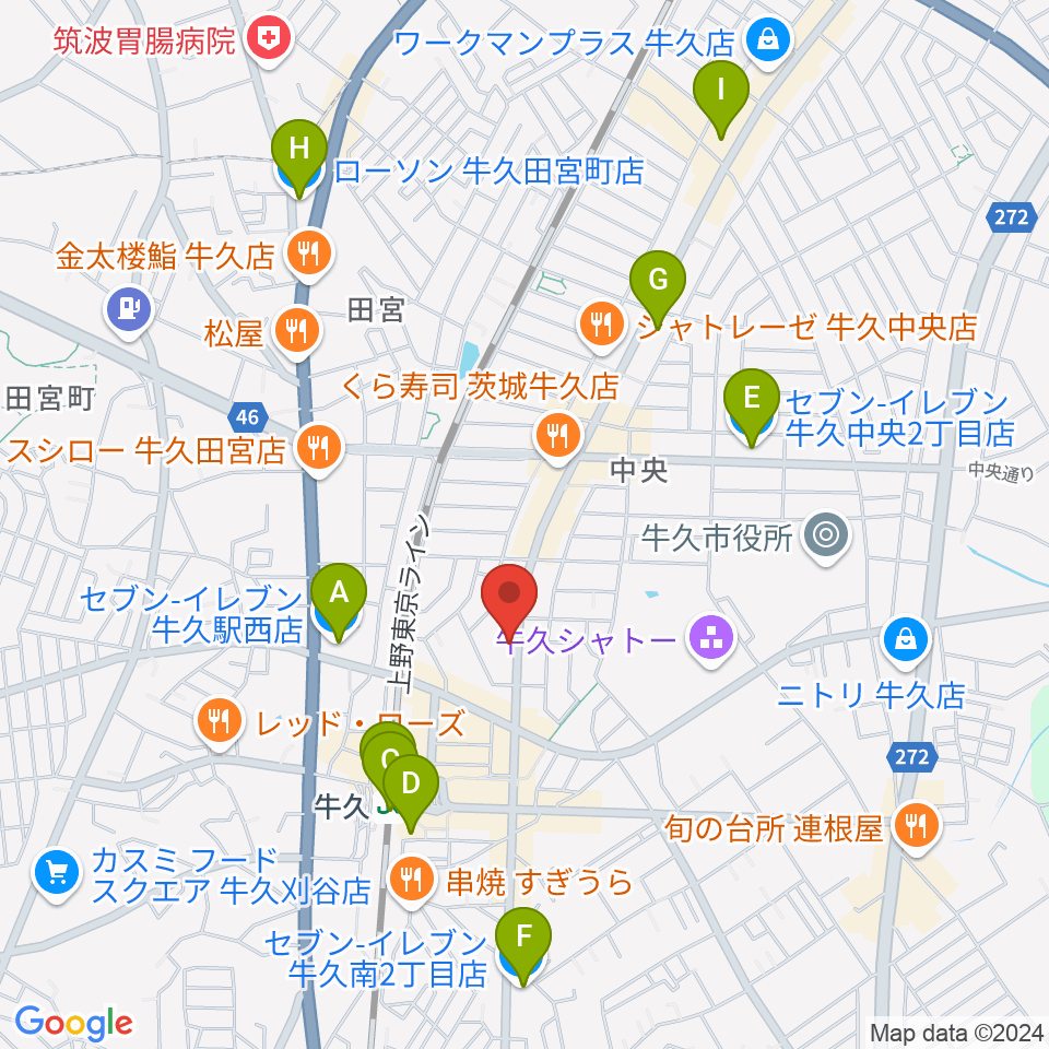 セイワ楽器 牛久センター周辺のコンビニエンスストア一覧地図