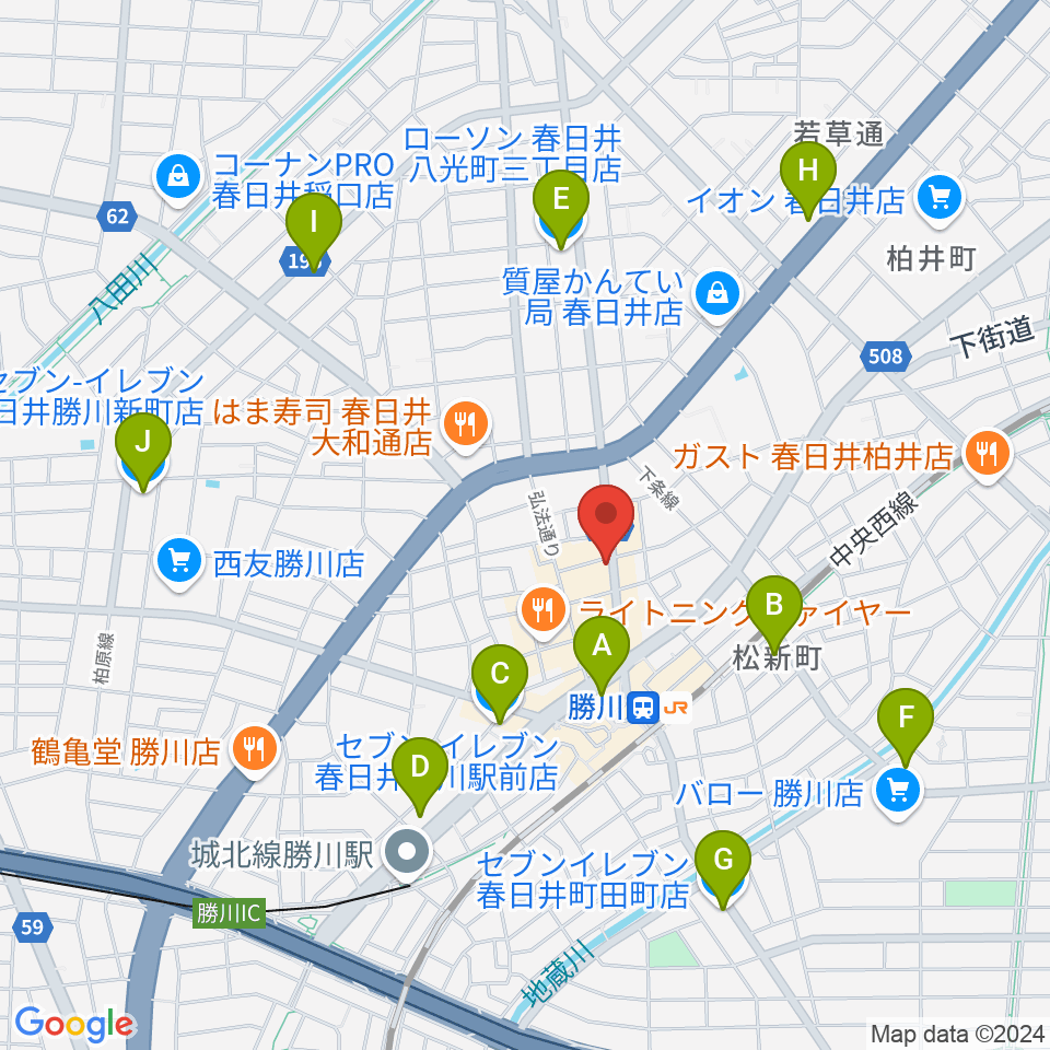 JUNSEI GUITARS周辺のコンビニエンスストア一覧地図