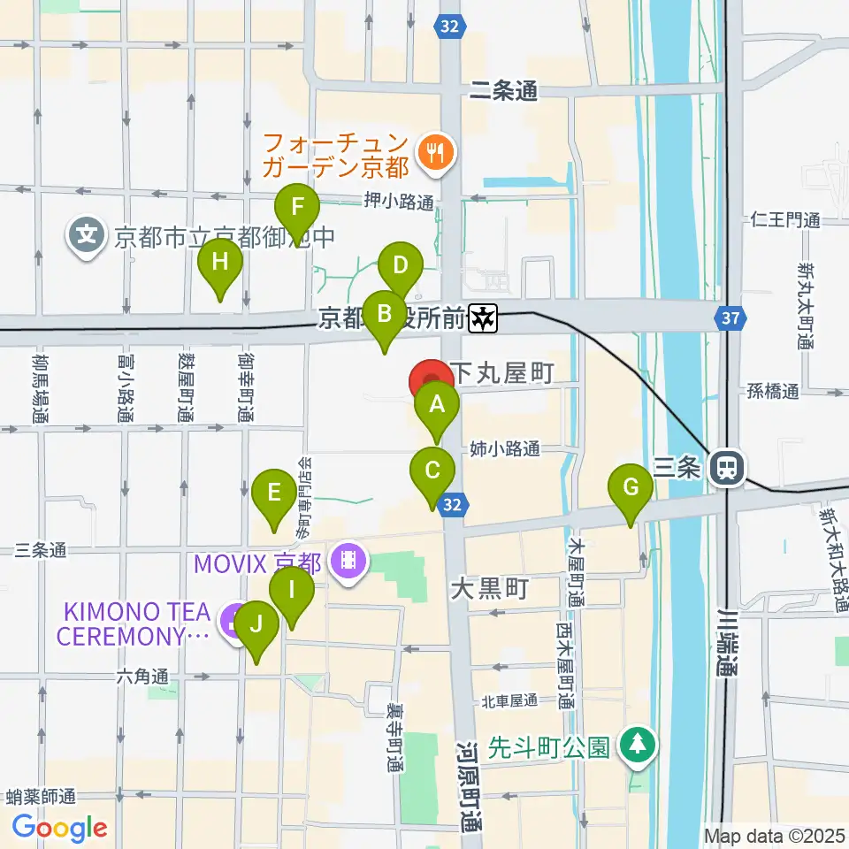 ロキシーミュージックスクール京都三条校周辺のコンビニエンスストア一覧地図