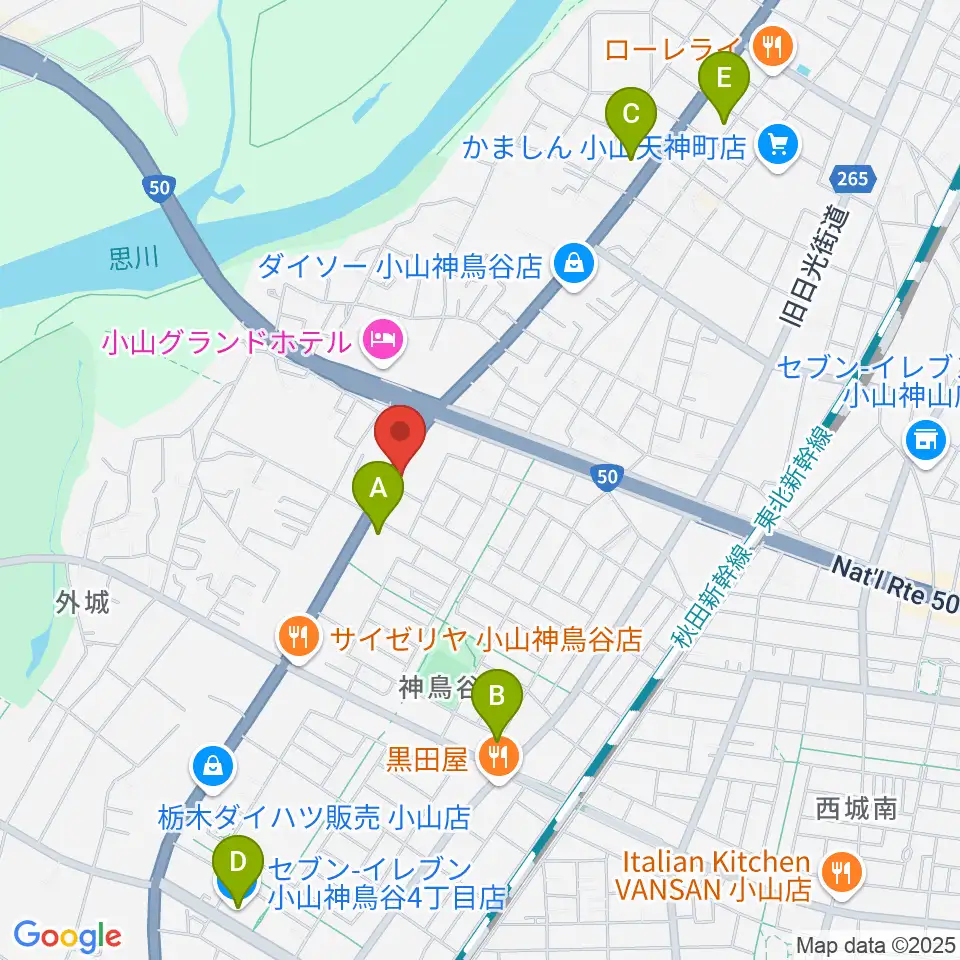 小山センター ヤマハミュージック周辺のコンビニエンスストア一覧地図
