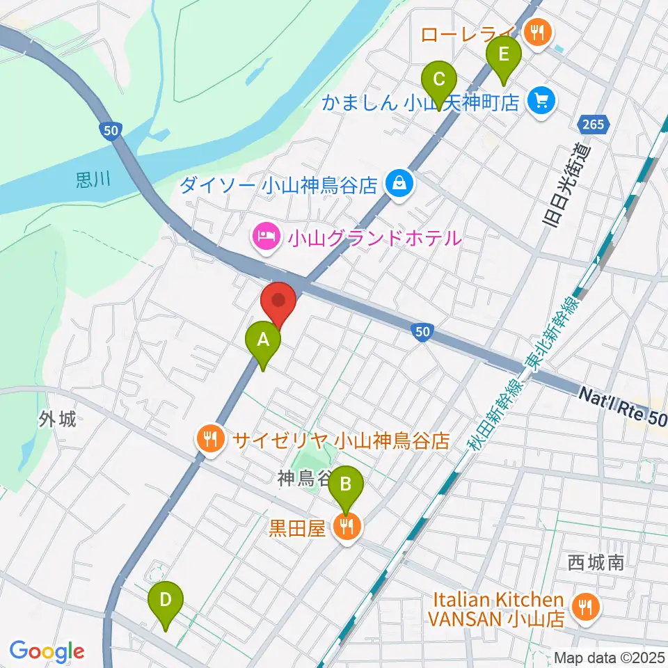 小山センター ヤマハミュージック周辺のコンビニエンスストア一覧地図