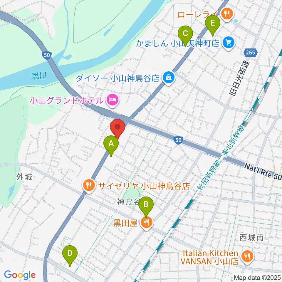 小山センター ヤマハミュージック周辺のコンビニエンスストア一覧地図