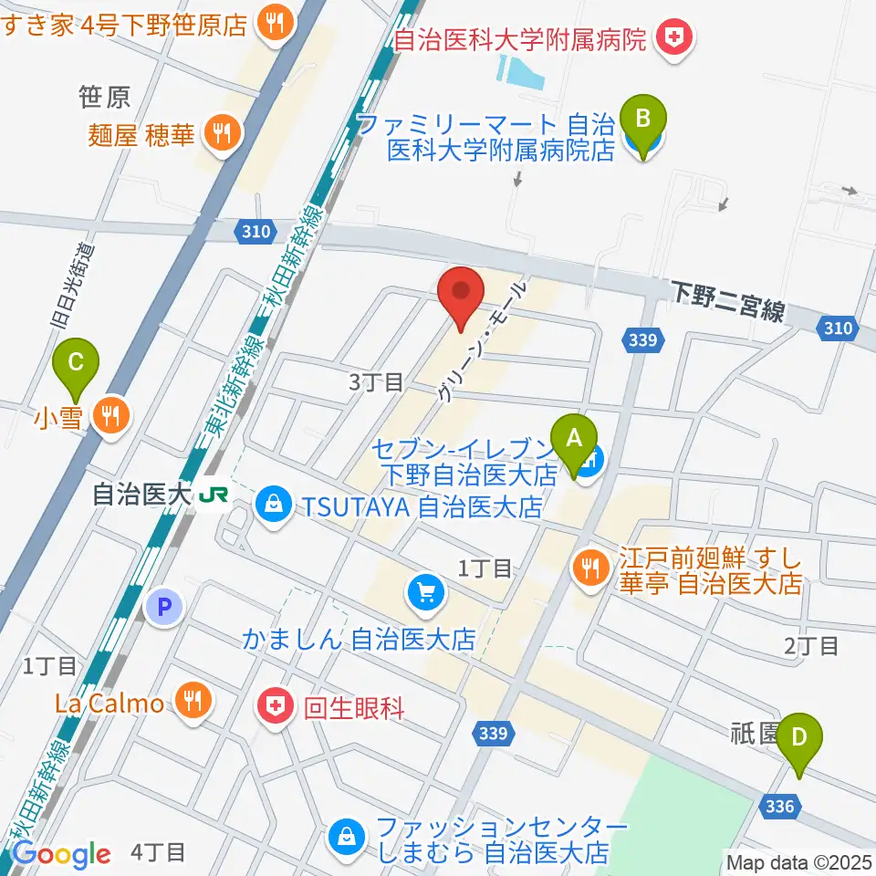 自治医大センター ヤマハミュージック周辺のコンビニエンスストア一覧地図