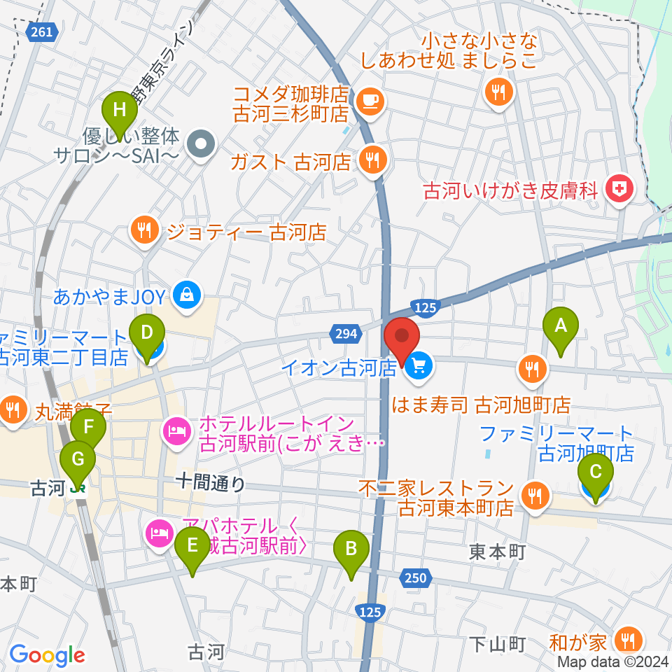 イオン古河センター ヤマハミュージック周辺のコンビニエンスストア一覧地図