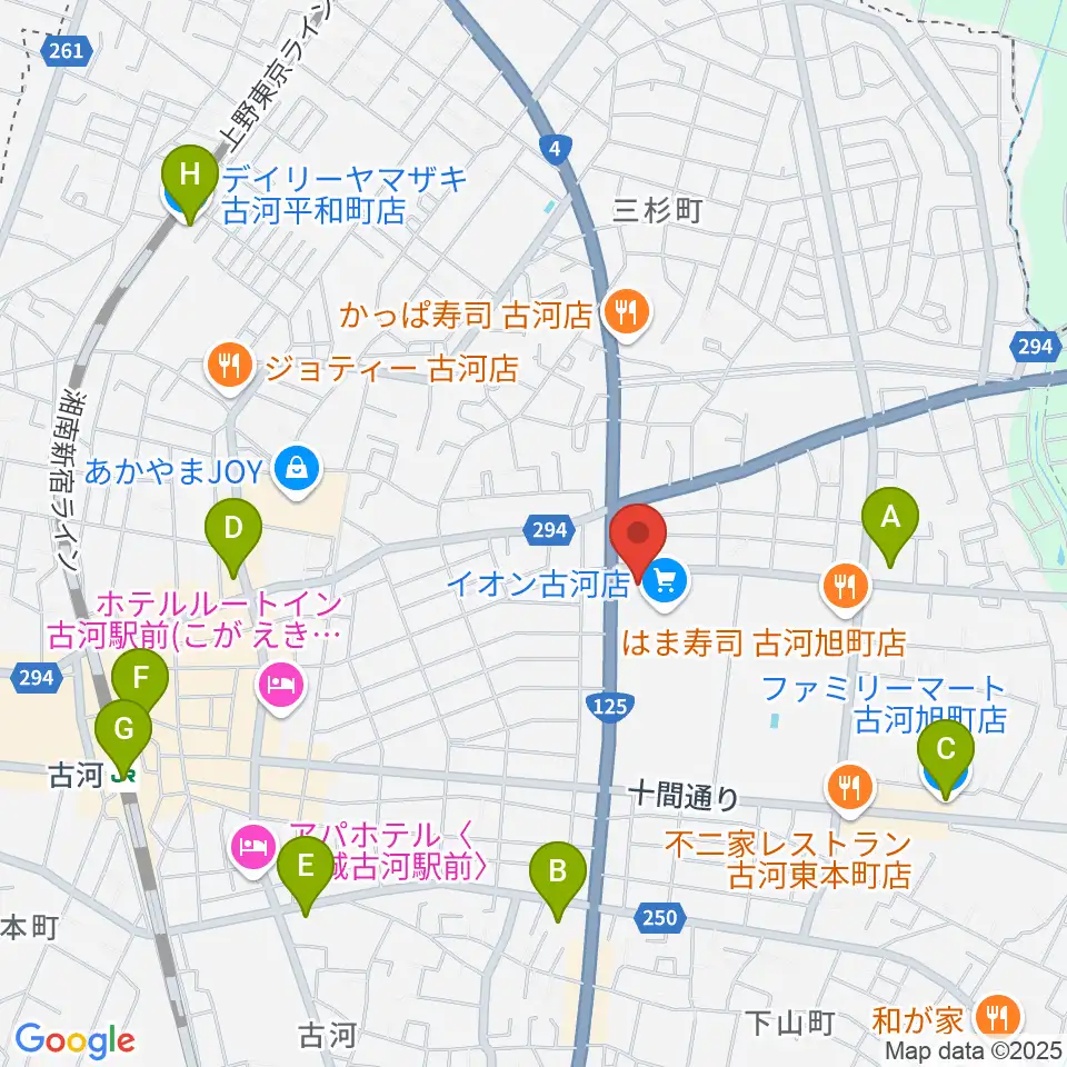 イオン古河センター ヤマハミュージック周辺のコンビニエンスストア一覧地図