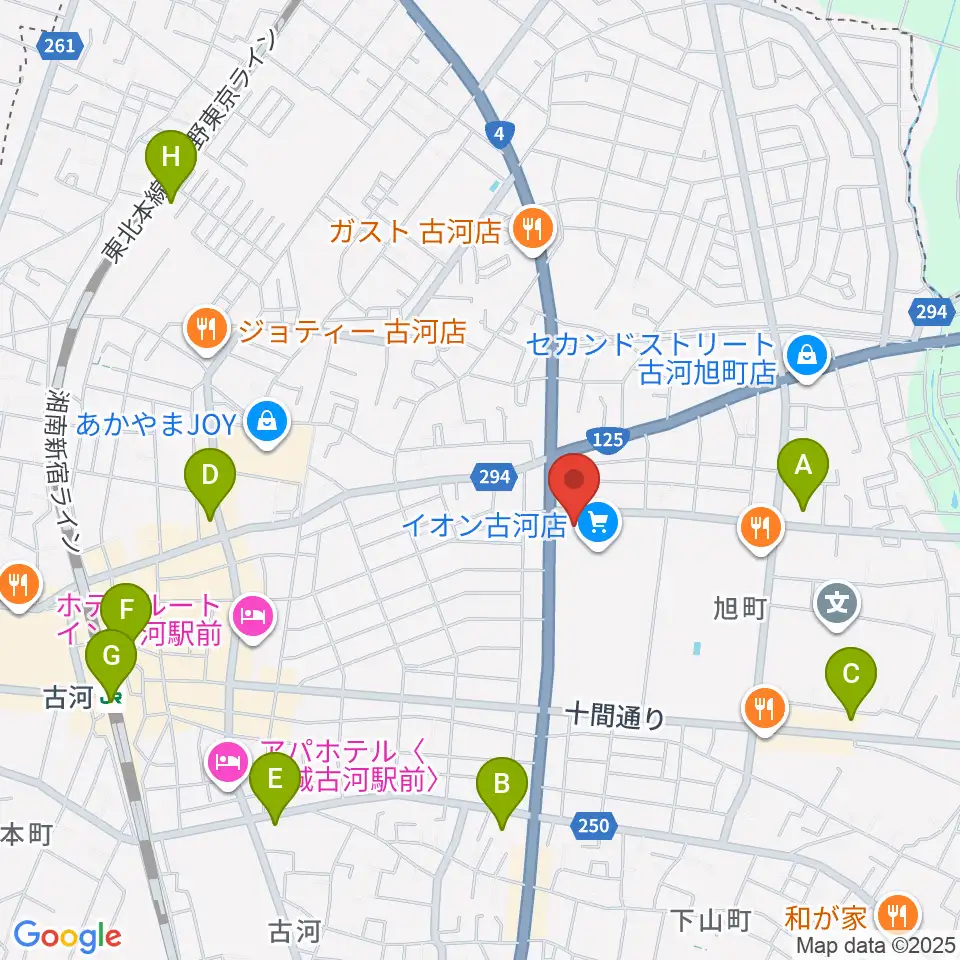 イオン古河センター ヤマハミュージック周辺のコンビニエンスストア一覧地図