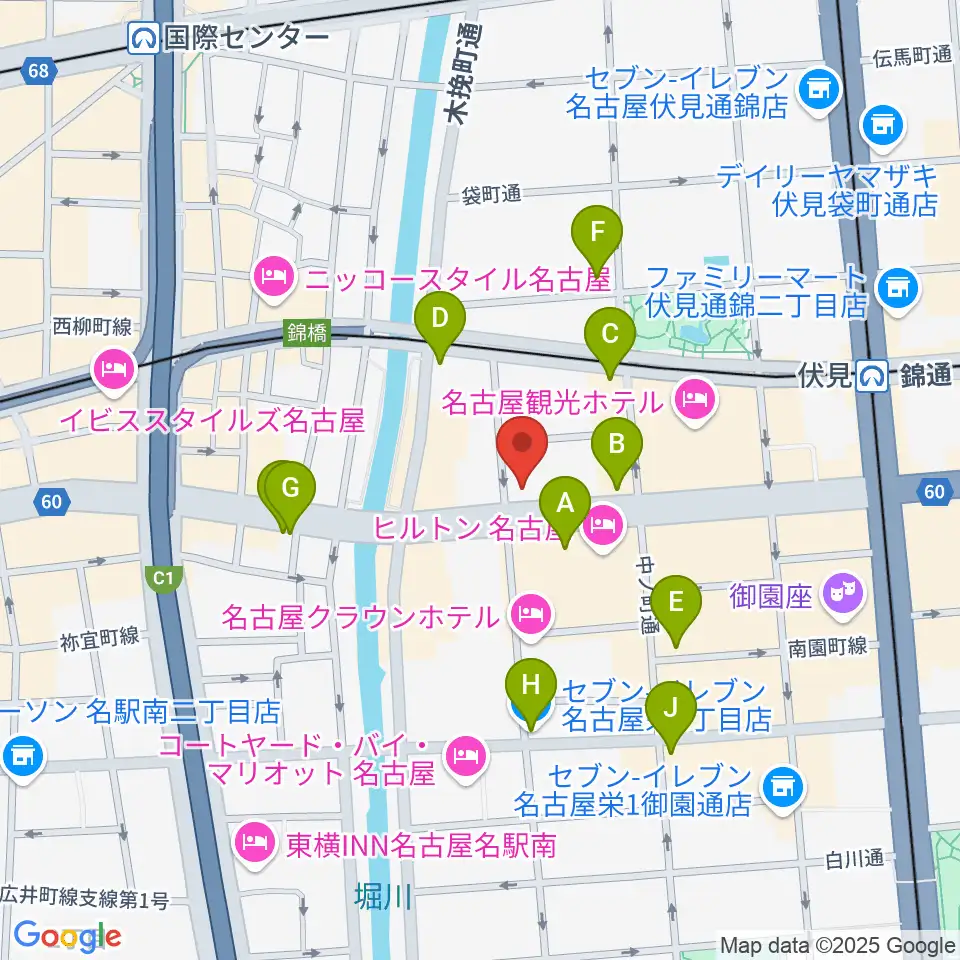 ヤマハミュージック 名古屋店周辺のコンビニエンスストア一覧地図