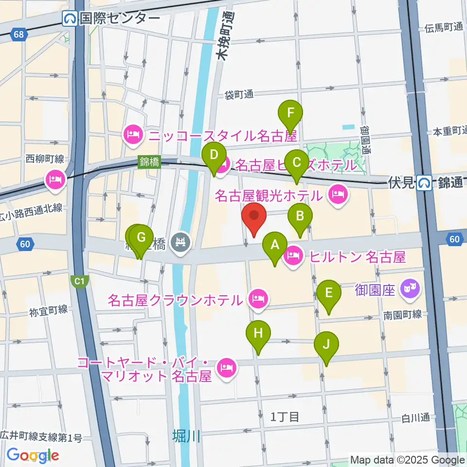 ヤマハミュージック 名古屋店周辺のコンビニエンスストア一覧地図