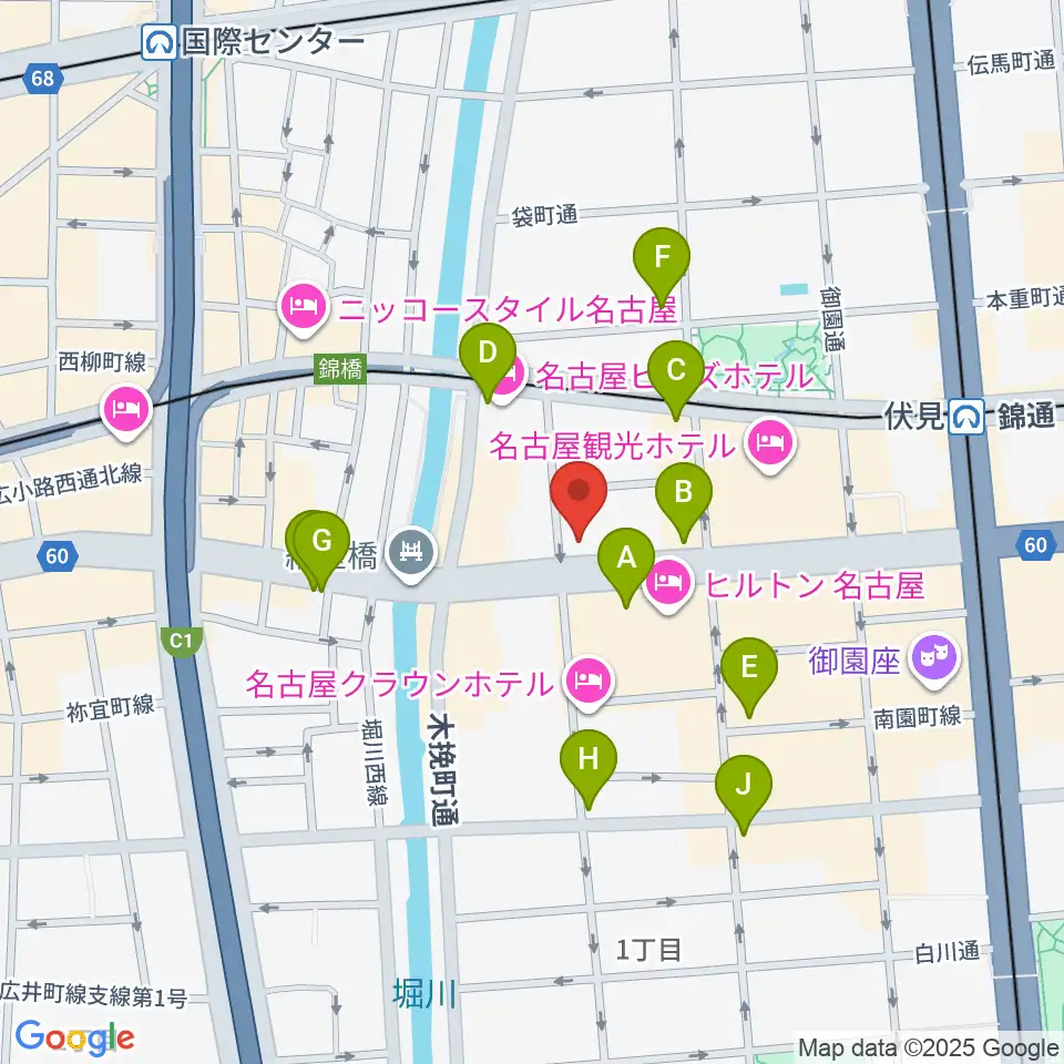 ヤマハミュージック 名古屋店周辺のコンビニエンスストア一覧地図