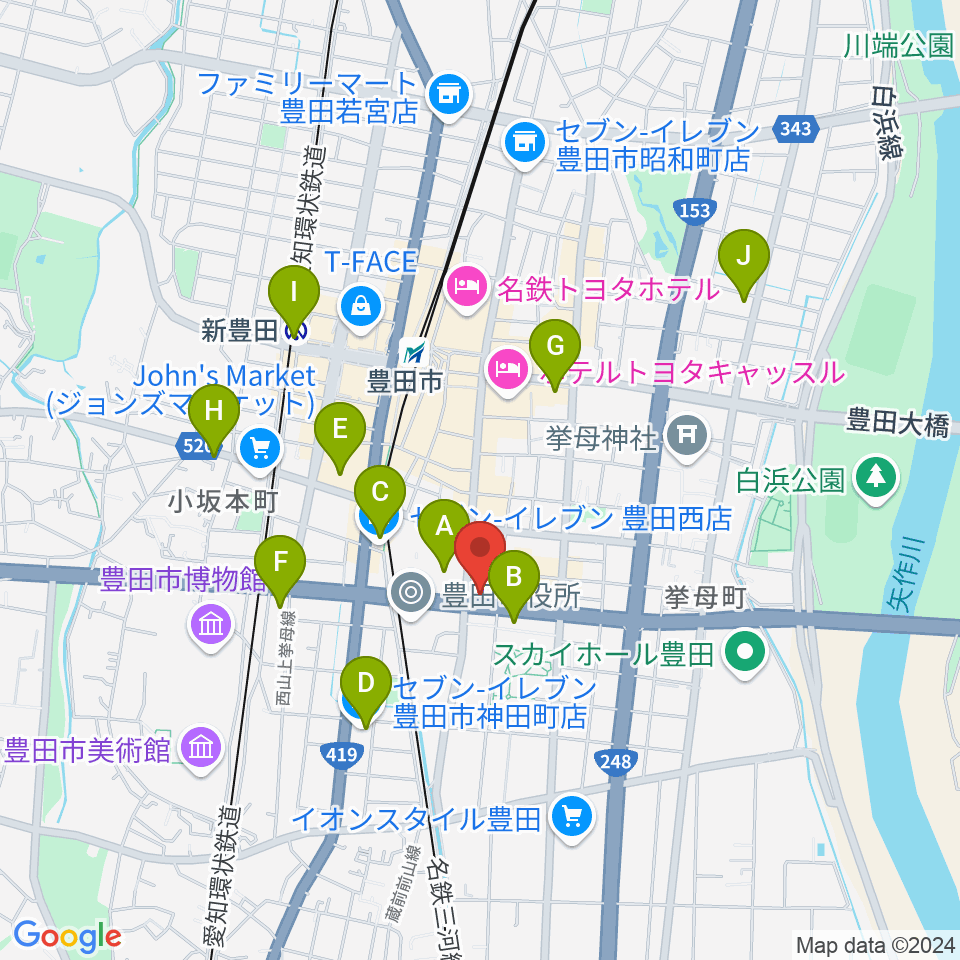 第一楽器 豊田元城店周辺のコンビニエンスストア一覧地図