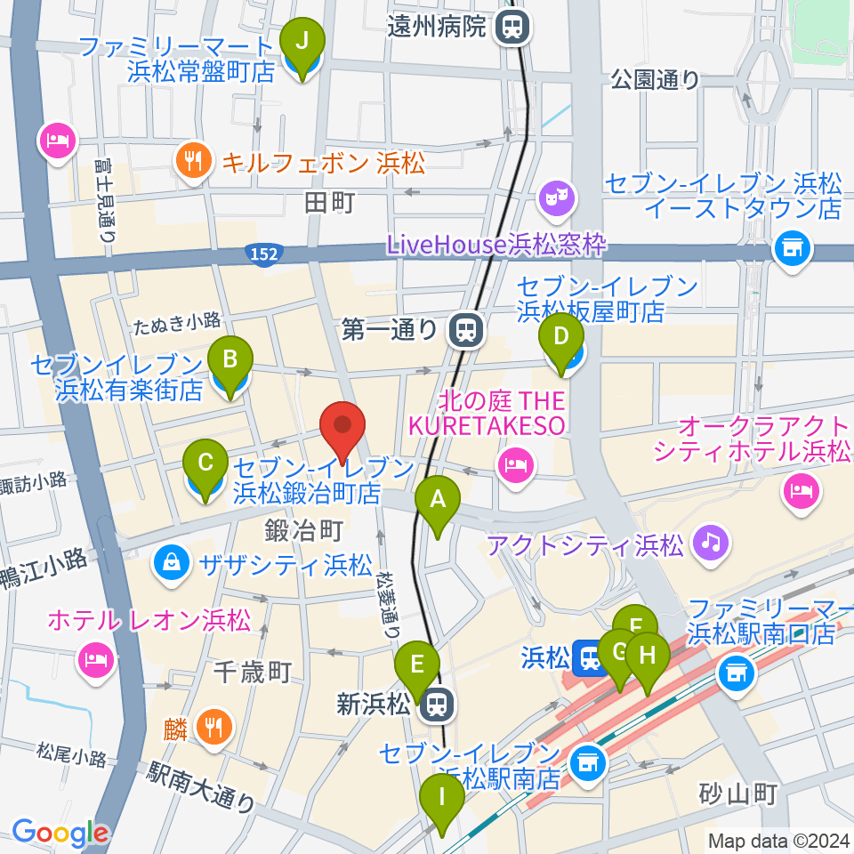 ヤマハミュージック 浜松店周辺のコンビニエンスストア一覧地図