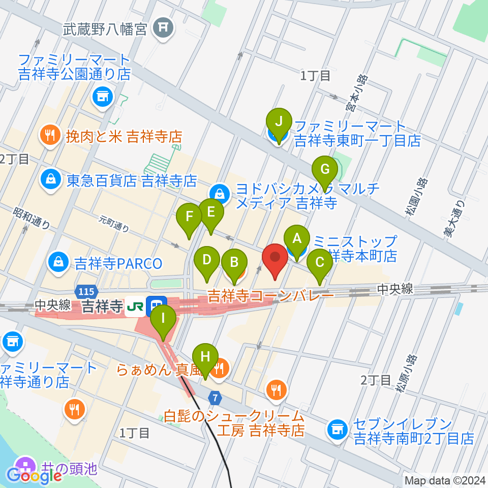 シャコンヌ東京吉祥寺店周辺のコンビニエンスストア一覧地図