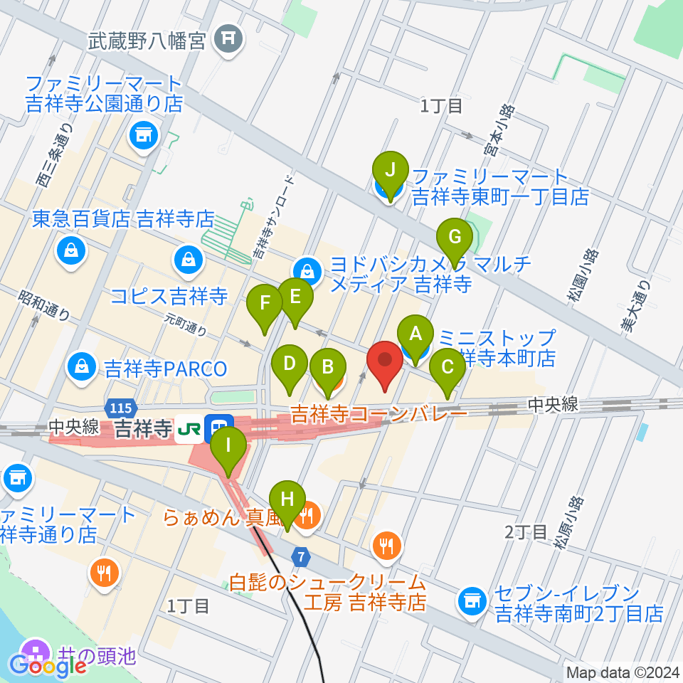 シャコンヌ東京吉祥寺店周辺のコンビニエンスストア一覧地図