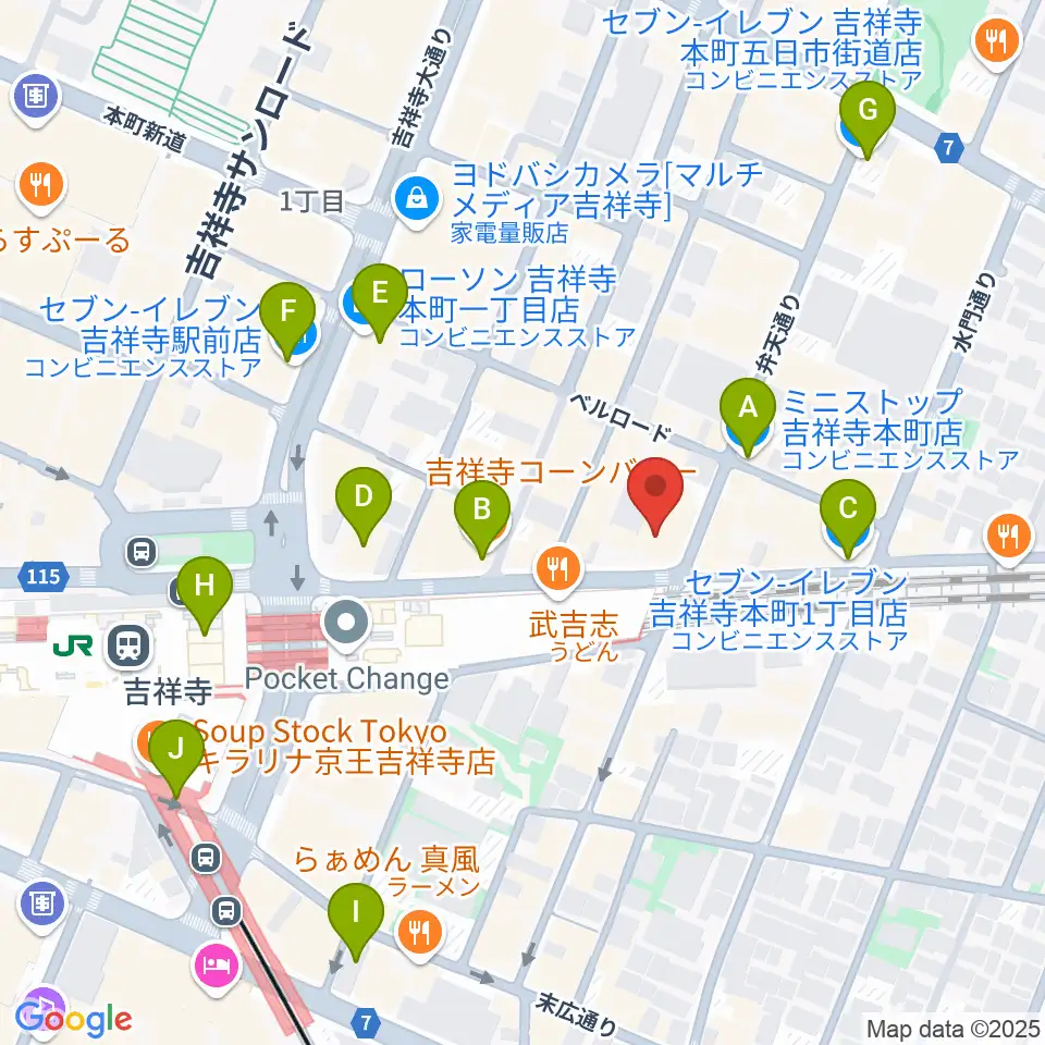 シャコンヌ東京吉祥寺店周辺のコンビニエンスストア一覧地図