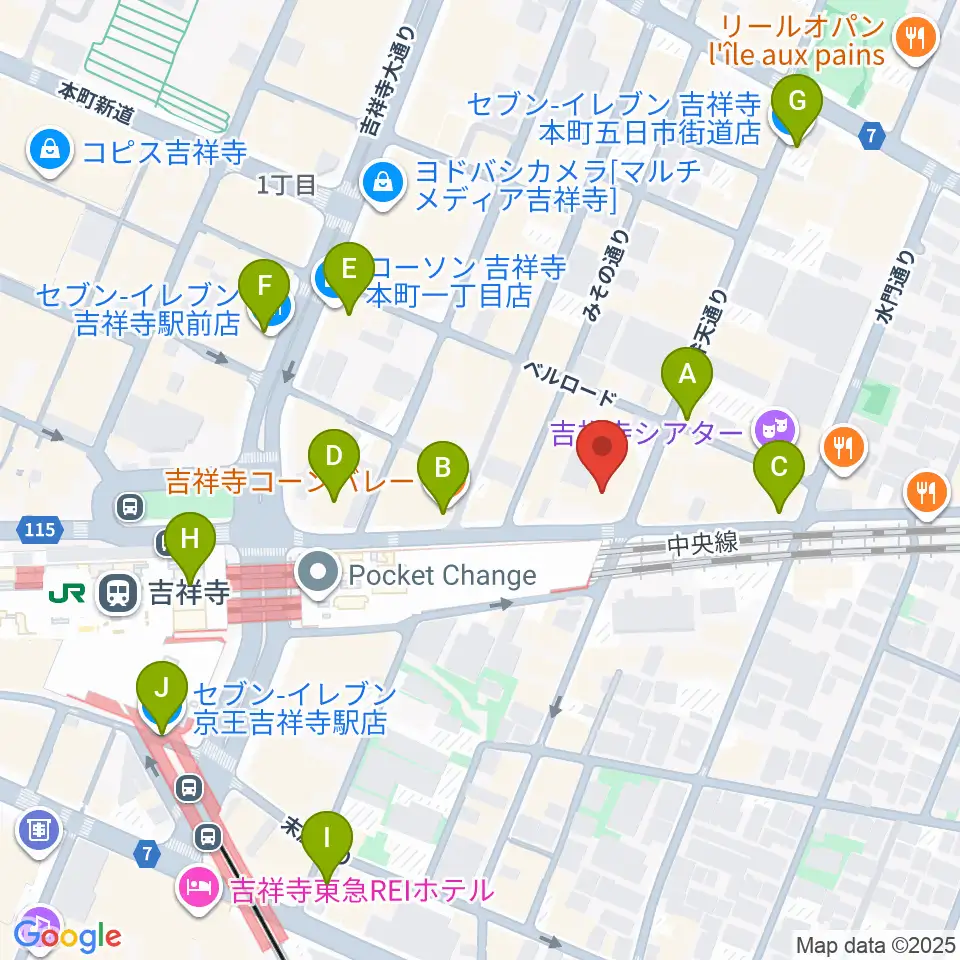 シャコンヌ東京吉祥寺店周辺のコンビニエンスストア一覧地図
