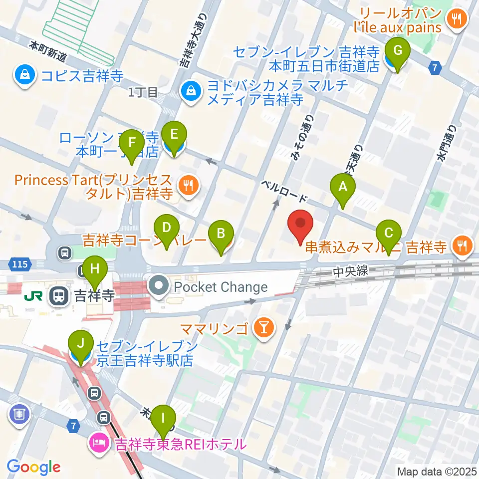 シャコンヌ東京吉祥寺店周辺のコンビニエンスストア一覧地図