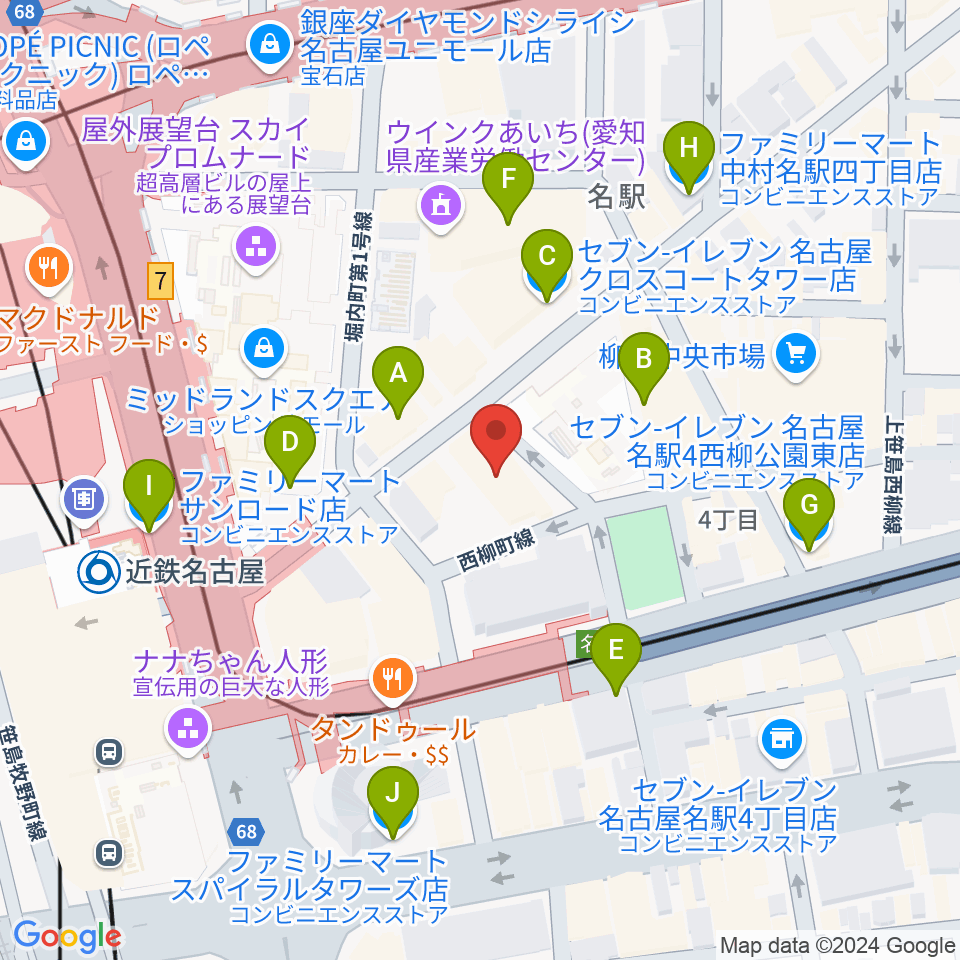 ミュージックアベニュー名駅周辺のコンビニエンスストア一覧地図