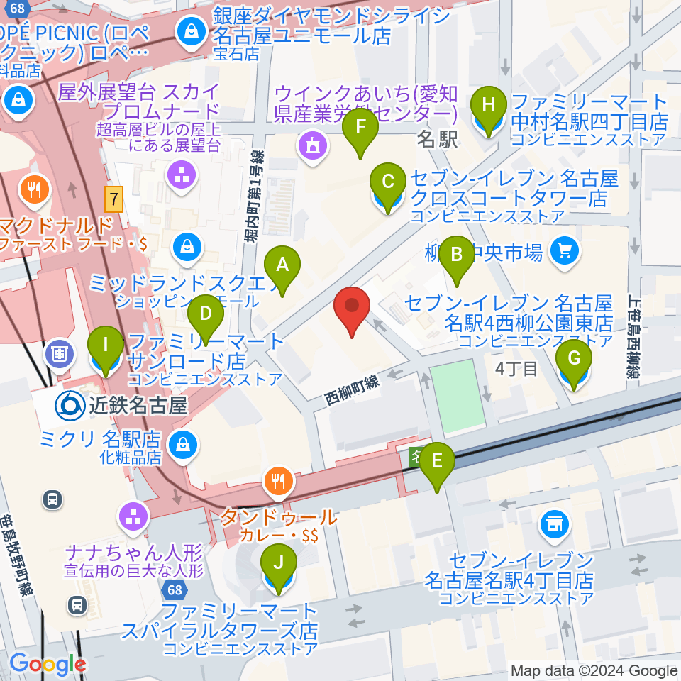 ミュージックアベニュー名駅周辺のコンビニエンスストア一覧地図