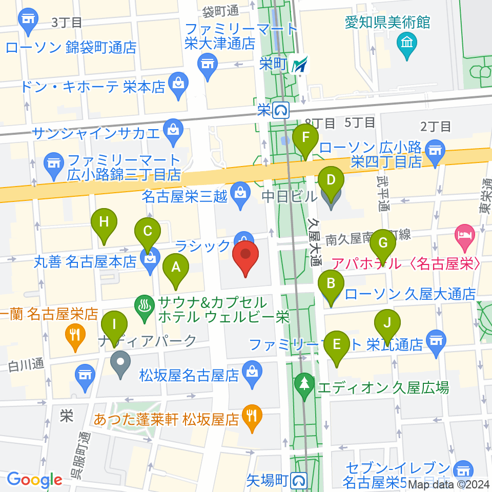 ミュージックアベニュー栄 ヤマハミュージック周辺のコンビニエンスストア一覧地図