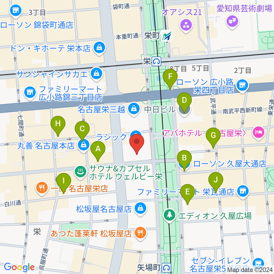 ミュージックアベニュー栄 ヤマハミュージック周辺のコンビニエンスストア一覧地図